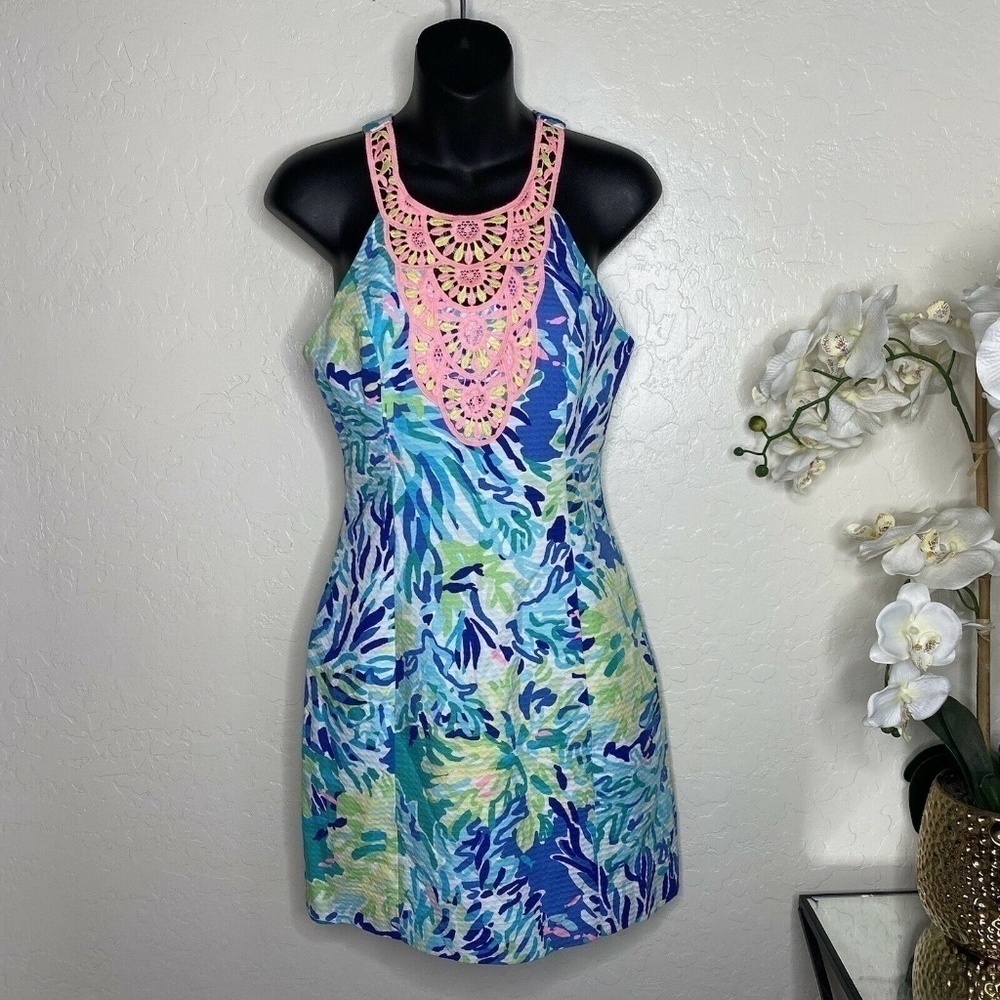 Lilly Pulitzer Pearl Shift Dress Brilliant Blue Wade and Sea Sz. 0